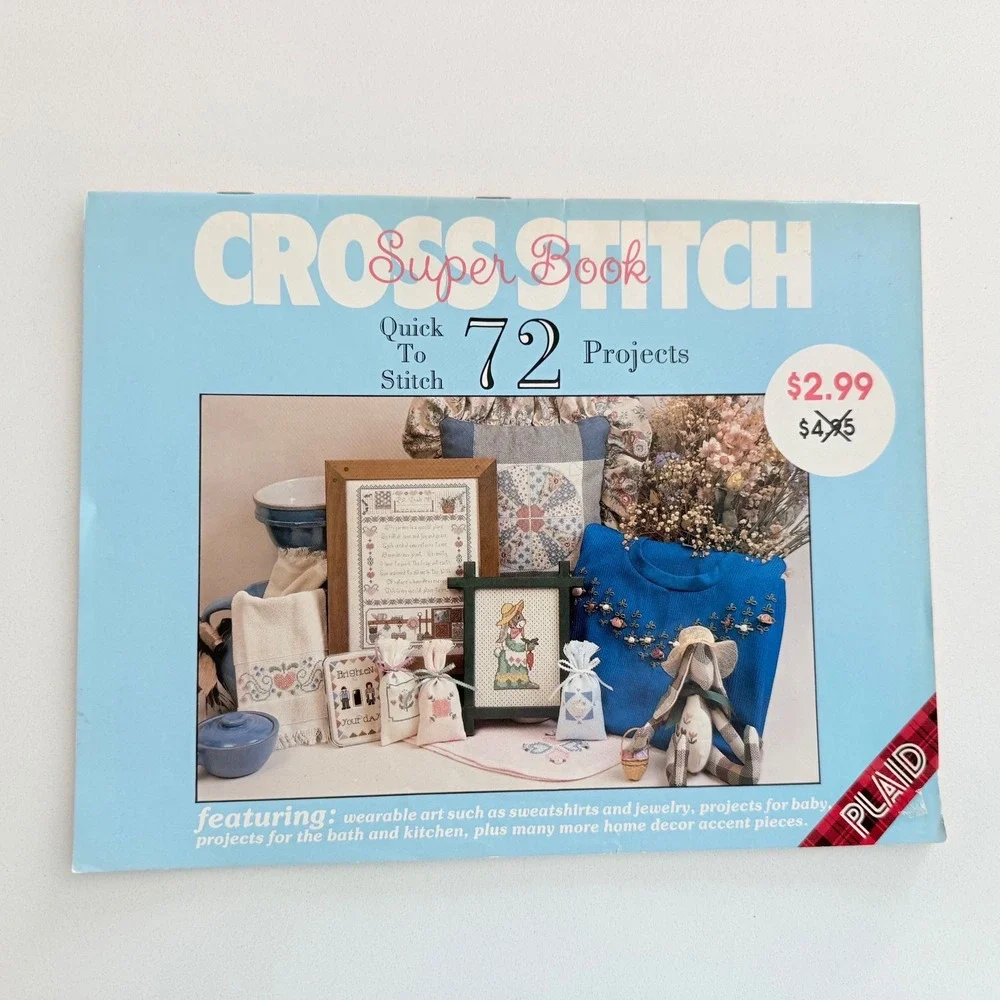 Lot of 3 Cross Stitch Pattern Books Vintage Craft Sewing Alphabet Office